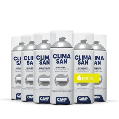 Immagine di ‎CAMP CLIMASAN IGIENIZZANTE, trattamento per climatizzatori di casa e auto, a base alcool, purifica l&#039;aria elimina i cattivi odori, 6x400 ml