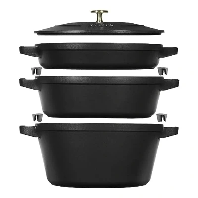 Immagine di STAUB La Cocotte Set di pentole rotonde in ghisa, 3 pezzi, colore: Nero