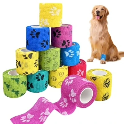 Immagine di Lixiluxia 12 Rotoli Benda Elastica Autoadesiva, Garza Bende Nastro, Non Tessuto Fasciatura, Fasce Autoadesive, Bendaggio Coesivo Elastico, per Gatto, Cane, Cavallo Animali Domestici, 5cm x 4.5m