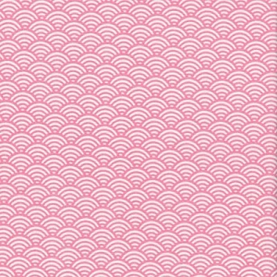 Immagine di Textiles français Tessuto Stampato Squame Giapponesi Rosa e Bianco 100% Puro Cotone Larghezza: 160 cm (per Metro lineare)*