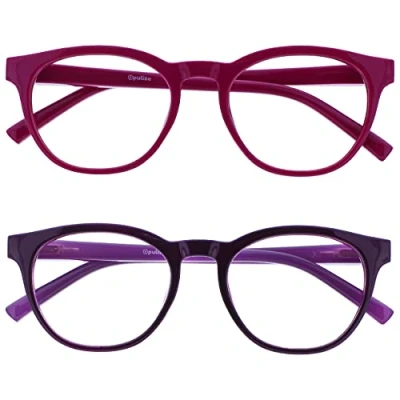 Immagine di OPULIZE Blu Lesebrille Blaulichtfilter 2er Pack Cool Rund Rahmen Federscharniere Verbessern Den Schlaf Computer Gaming Entspiegelt Rosa Lila Herren Damen BB5 45 +2.50