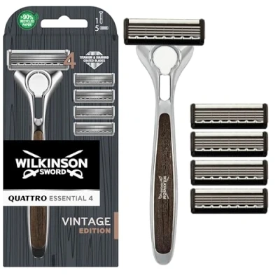 Immagine di Wilkinson Sword Rasoio Quattro Vintage Edition Confezione con 1 manico e 5 lame di ricarica