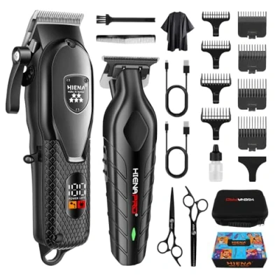 Immagine di HIENA PRO Set Tagliacapelli Uomo Professionale, Macchinetta Per Tagliare i Capelli Con Cordless, Taglia Barba e Uomo, Macchina LED Display