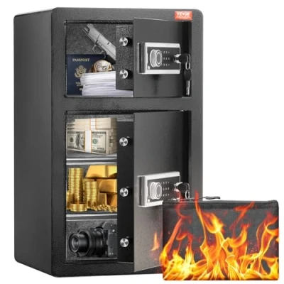 Immagine di VEVOR Cassaforte a Doppia Anta da 127,4 L con Serratura Chiave e Password, Borsa Ignifuga, Portachiavi, Luce LED, 2 Divisori Regolabili Rimovibili per Denaro documenti Gioielli Nero