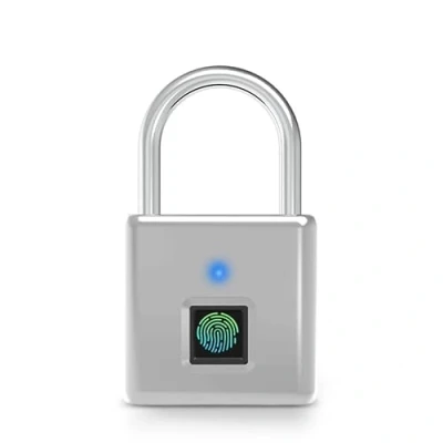 Immagine di Lucchetto con impronte digitali, IP55, impermeabile, lucchetto, ricarica USB Bluetooth, biometrico, alta chiusura di sicurezza per palestra, garage, capannone, argento