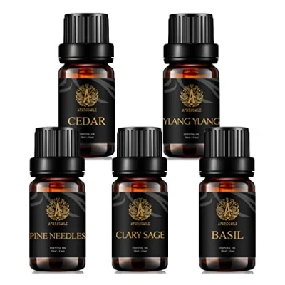 Immagine di Set di oli essenziali cedro per aromaterapia, kit ylang umidificatore, 5 x 10 ml olio basilico grado terapeutico, salvia sclarea, ylang, basilico,