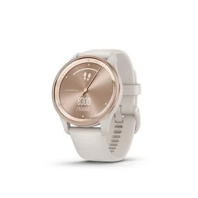 Immagine di Garmin vívomove Trend, Smartwatch ibrido, Cassa 40mm, Touchscreen LCD e Lancette, Notifiche, Pay, SMS emergenza, Cardio, SpO2, GPS connesso, Monitoraggio 24/7, Sleep Score (Peach Gold &amp; White)