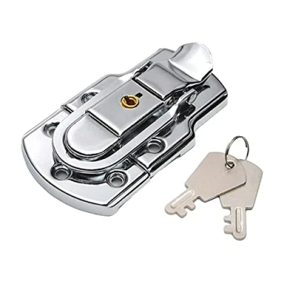 Immagine di MroMax Fermagli a levetta, con chiave, 1 chiusura in metallo per valigie, scatola tronco valigetta legno, colore: Argento