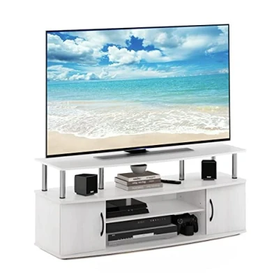 Immagine di Furinno Jaya Grande Centro di intrattenimento può Contenere TV Fino a 55 Pollici, Legno ingegnerizzato, Quercia Bianca/Acciaio Inossidabile, 119.9(W) x 49.8(H) 40.1(D) cm