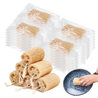 Immagine di Spugne naturali in luffa confezionate singolarmente, spugna per piatti non graffio, biologica lavare i biodegradabile, la pulizia della cucina e doccia (8 pezzi)