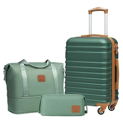 Immagine di COOLIFE Set Valigie,Set di Valigie,Trolley da Viaggio con TSA Serratura Sicurezza,1 Espandibile Bagaglio a mano e 1 Borsa toilette Incluso (Albicocca/Verde Scuro, valigie 3pzs (20&quot;))