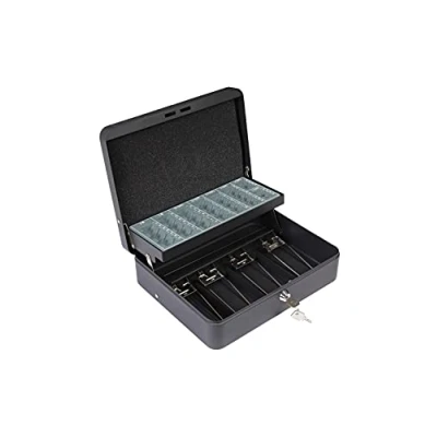 Immagine di ARREGUI Cashier Clip C9244 EUR Cassetta di sicurezza con chiave per trasportare denaro Portavalori in acciaio vassoio Portamonete e fermasoldi Banconote Cassaforte portatile Nero