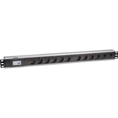 Immagine di Intellinet 711449 19 pollici Multipresa per armadio rack Presa schuko con interruttore Alluminio, Nero