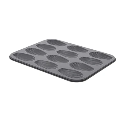 Immagine di De Buyer Antiaderente Stampo 12 Madeleine in Acciaio antiderente 26x20x1,4 4710.12, Silicone, Nero, Lunghezza cm 26, larghezza 20, altezza 1,4