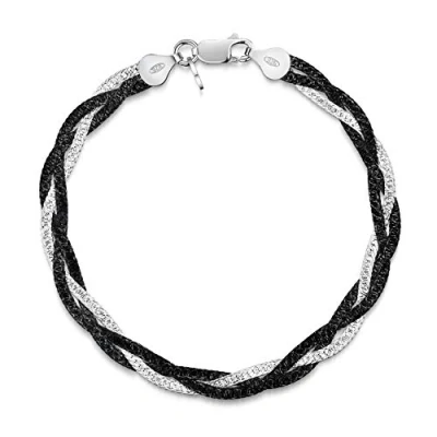Immagine di Amberta Bracciale da Donna in Argento Sterling 925 Maglia Spina di Pesce 5 mm Lunghezza 19 cm e Rodio Nero