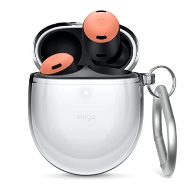 Immagine di elago Cover Trasparente Compatibile con Google Pixel Buds Pro Custodia TPU Antiurto, Protettiva Portachiavi, Ricarica Wireless, Riduzione dell&#039;Ingiallimento (Trasparente)