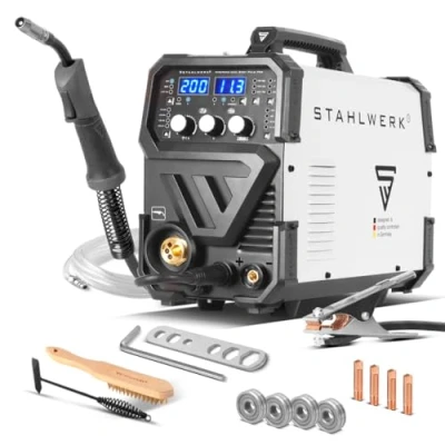 Immagine di Saldatrice STAHLWERK MIG MAG 200 spot Puls Pro, inverter IGBT completamente sinergico, unità combinata 5 in 1 con funzione e ampere, alluminio filo animato ARC MMA Lift TIG
