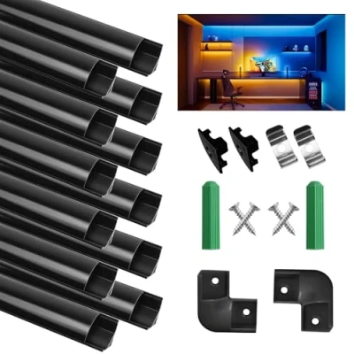Immagine di 12 pezzi di Profilo in Alluminio da 1m a Forma V Modello, per Strisce LED Compatto Facile tagliare con Cover e Tappi Chiusura laterali, Accessori Completi Montaggio, Montaggio Universale
