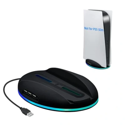 Immagine di Mcbazel PS5 Supporto RGB Verticale con Porte di Ricarica Hub USB 2.0 Compatibile UHD e Digital Edition Console Nero (Non per Slim)