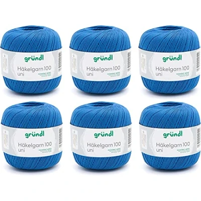 Immagine di Filo per uncinetto Gründl 100 (filo di cotone mercerizzato 566 m, misura dell&#039;ago: 1,5 2, 100% cotone, blu reale, 6 x g,