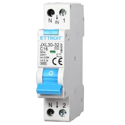 Immagine di Interruttore magnetotermico differenziale salvavita, 1P+N, occupa 1 modulo DIN, 220V 230V, 16A C16, 30mA, 6KA 6000A, RCBO