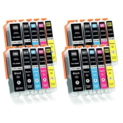 Immagine di 20 Cartucce per Stampanti con Chip compatibile Canon PGI 550 / CLI 551 Pixma IP7250 IX 6850 MG5450 MG5550 MG5650 MG5655 MG6450 MG6650 MX725 MX920 MX925
