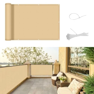 Immagine di SUNNY GUARD Frangivisto Balcone 75x500cm Protezione Privacy Balcone,Protezione UV, Antivento e Impermeabile Recinzione Copertura per Giardino terrazza con Fascette,Sabbia