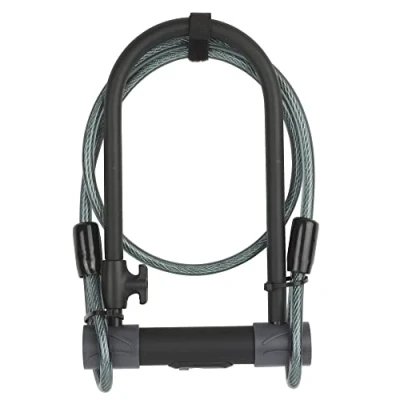 Immagine di Yale Lucchetto a U con cavo di alta sicurezza per biciclette e moto YUL2C/13/230/1, lunghezza 230mm, arco traversa ultra resistenti, 4 chiavi cui una micro luce, staffa bici