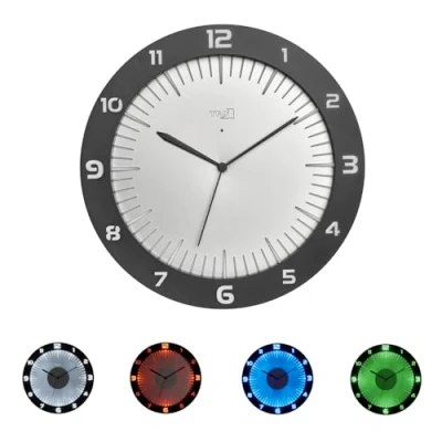 Immagine di TFA Dostmann orologio da parete analogico luminoso con LED Lumoclock, 60.3553, 9 varianti di colore, accessori gioco, decorazione parete, bar, notturno,grigio
