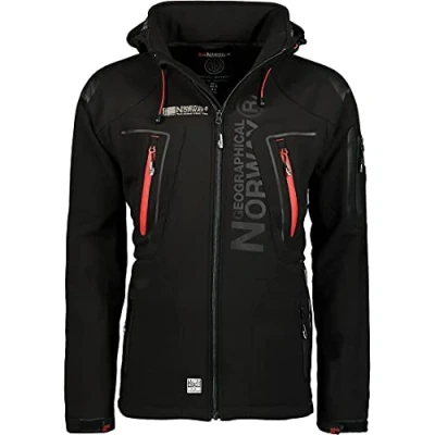 Immagine di Geographical Norway TECHNO MEN Giacca Softshell Zip Impermeabile Da Uomo Cappuccio Traspirante Tattico Antivento Calda Invernale Ideale Per Le Attività All&#039;aperto (NERO L)