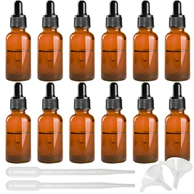 Immagine di INHEMING Ambrato Flaconi Contagocce in Vetro, 30ml Marrone Bottiglie Vetro con Pipette,per Laboratorio,Olio Essenziale, Aromaterapia,con Imbuti + Pipette, 12 Pezzi