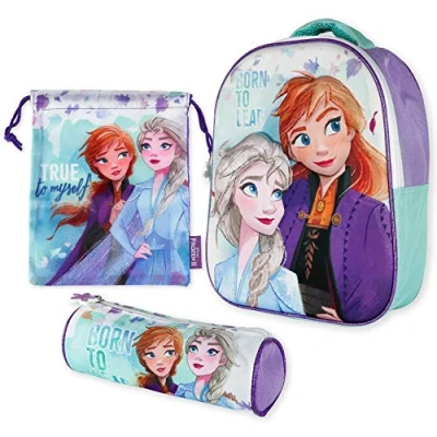 Immagine di Disney Zaino Scuola Elementare Bimbo 3D, Zainetto Asilo Bambino e Astuccio Frozen Bambina da 3 Anni Pacchetto di