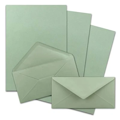 Immagine di FarbenFroh by Gustav Neuser Set di 25 fogli carta da lettere opaca, formato DIN A4, con buste lungo, incollaggio a umido, colore verde eucalipto