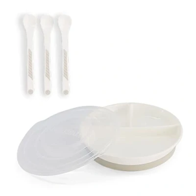 Immagine di Twistshake Set Di Stoviglie Per Bambini Piatto Diviso + 3 Posate a Cucchiaio Senza BPA Kit L&#039;addestramento Alimentare Dei Bianco