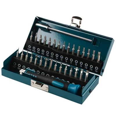 Immagine di wolfcraft Micro bit Box per viti piccole, 32 pezzi I 1389000 in metallo di qualità, con 30 inserti la meccanica precisione, 28 mm, avvitatore manuale e prolunga