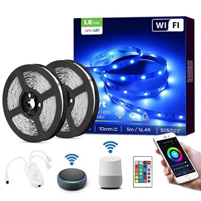 Immagine di LE 10M 36W Striscia LED Intelligente WiFi, 16 Milioni Colori RGB, Nastri LED, Luci di Controllo da Voce, APP e Telecomando, Smart Strisce Compatibile con Alexa/Google Home, (2x 5M)