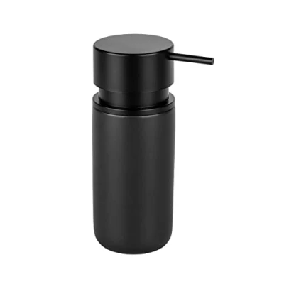 Immagine di WENKO Dosatore di sapone Silo nero, dispenser in ceramica ricaricabile max. 250 ml liquido, detersivo per piatti o disinfettante, erogatore a pompa plastica ABS extra grande, ∅ 6,2x16,5cm
