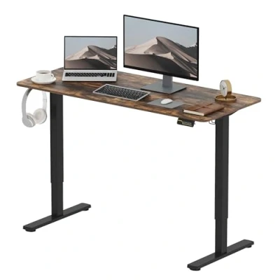 Immagine di SANODESK 120x60cm Scrivania Regolabile in altezza, Standing Desk, elettrica per Computer con Gancio, Blocco Bambini, Funzione di Memoria Ufficio e Casa Marrone
