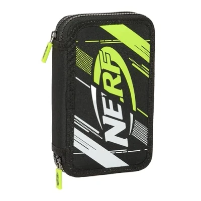 Immagine di Safta Nerf GET READY Astuccio per scuola bambini, con 28 oggetti inclusi, ideale bambini dai 5 ai 14 anni, comodo e versatile, qualità resistenza, 12,5 x 4 19,5 cm, colore: Nero,