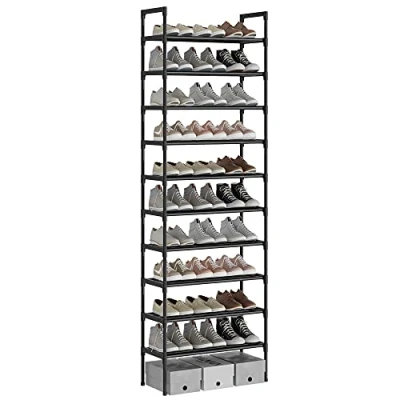 Immagine di AcornFort S 538 Scarpiera a 10 Ripiani, Scaffale Portascarpe, Organizzatore per Scarpe 20 30 Paia di Scarpe, x 56 170 cm, 16mm Addensare Extra Pipa, Corridoio, Camera da Letto (Nero)