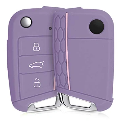 Immagine di kwmobile Custodia Coprichiave Compatibile con VW Golf 7 MK7 3 tasti Cover Copri Telecomando Chiave Auto Chiavi Macchina lilla pastello/rosa