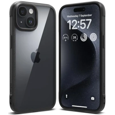 Immagine di Ringke Fusion Bold Compatibile con Cover iPhone 15 Plus, Paraurti Cornice Audace Antiurto Anti Ingiallimento Ottimo Grip e Custodia Posteriore Rigida PC Trasparente Black Nero