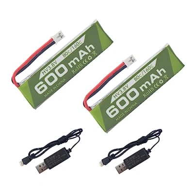 Immagine di 2PCS 1S 3.8V 80C 600mAh Li Po Batteria JST PH 2.0 Connettore a spina con cavo di ricarica USB per Cinewhoop Tinyhawk Micro FPV Racing Drone RC Airplane