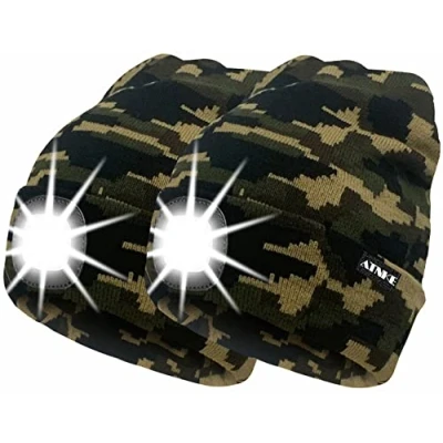 Immagine di ATNKE 2 Pezzi Nuovo Berretto con Luce LED Calda Cappello Ricaricabile USB Unisex Ultra Luminoso 4 Lampada a Impermeabile Multicolore/Camouflage Green