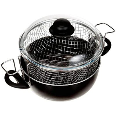 Immagine di BALLARINI Friggitrice Con rivestimento antiaderente, 2 maniglie, coperchio in vetro e cestello acciaio, Diametro 24 cm, Nero, Firenze