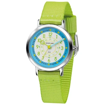 Immagine di Jacques Farel, Happy Learning orologio da polso per bambini, analogico, al quarzo, in metallo, con cinturino tessuto KOP 05