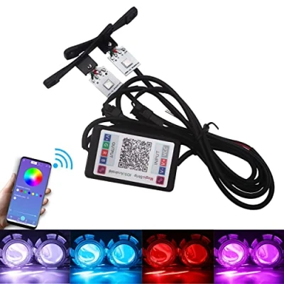 Immagine di Qasim 1 set 5050 LED auto diavolo occhi luce APP bluetooth controller demone multicolore 12V per HID xenon proiettore lente 2.8inch