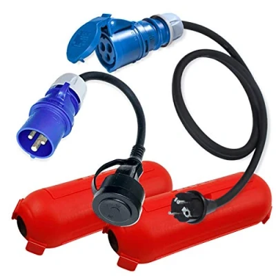 Immagine di IntuiFlex cavo adattatore CEE Schuko spina accoppiamento scatola di protezione/cavo set rosso 1,5/0,3m accessori campeggio barca camper roulotte giardino H07RN F 3 x 2,5 mm² 230 V 16 A
