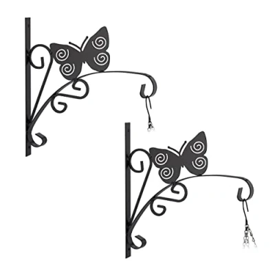 Immagine di Relaxdays Set da 2 Ganci Portavasi, per Vasi Sospesi, Lanterne, Fissaggio a Parete, Look Farfalla, HLP: 30x30x2 cm, Nero