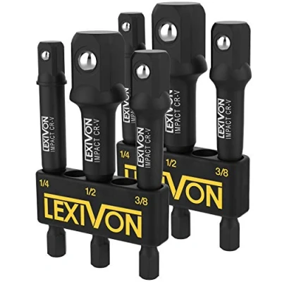 Immagine di LEXIVON Set Di Adattatori a Bussola, Kit punte esagonali 1/4&quot; per avvitatore impulsi, Makita, Milwaukee, Bosch, chiave dinamometrica cricchetto, inserti 6.35, 9.5 e 12.7mm, 2x3 pz (LX 101X2)